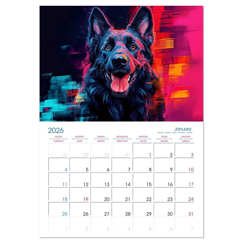 German Shepherd - Artwork (Monthly Wall Calendar 2026 16.5" x