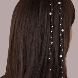 VAVANGA Tassel Hair Chain Pearl Clips in Circle Pearl Headwear Hair Jewelry with Invisible Fish Line Wedding Hair Accessories for Women