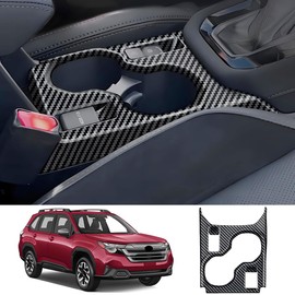 LUNQIN Car Center Console Armrest Front Cup Holder Trim Panel for Subaru Forester 2025 Auto Interior Decorations Accessories Central Control Protection Cover Carbon Fiber Style Kit