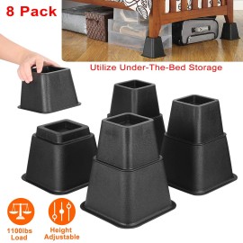 8pcs Adjustable Furniture Risers 500kg 1100lbs Capacity Bed Lifters for Couch Table Chair-Furniture Accessoriescolor: Black Color