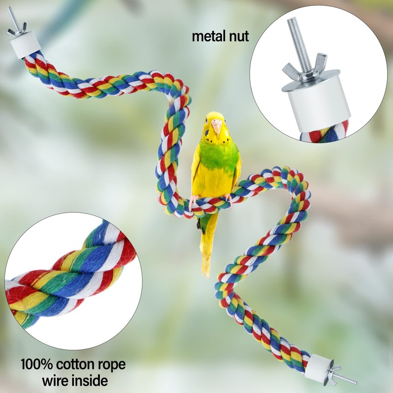 Bird Perch- Cage Rope for Parrot/Parakeet/Cockatiel Bungee Toy Comfy Colorful
