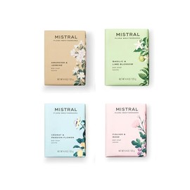 Mistral Luxury French Soap, 4 x 4.4 Oz Bath Soap Bars | Organic Shea Butter & Olive Oil, All Natural Soaps Gift Set, Amandier & Jasmine, Basilic & Lime Blossom, Cédrat & Passion Flower, Figuier & Rose