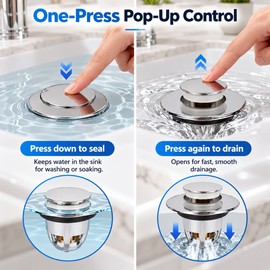 Pop-Up Sink Drain Filter for Water Control – Push-Type Hair Catcher & Stopper for Kitchen and Bathroom Sinks