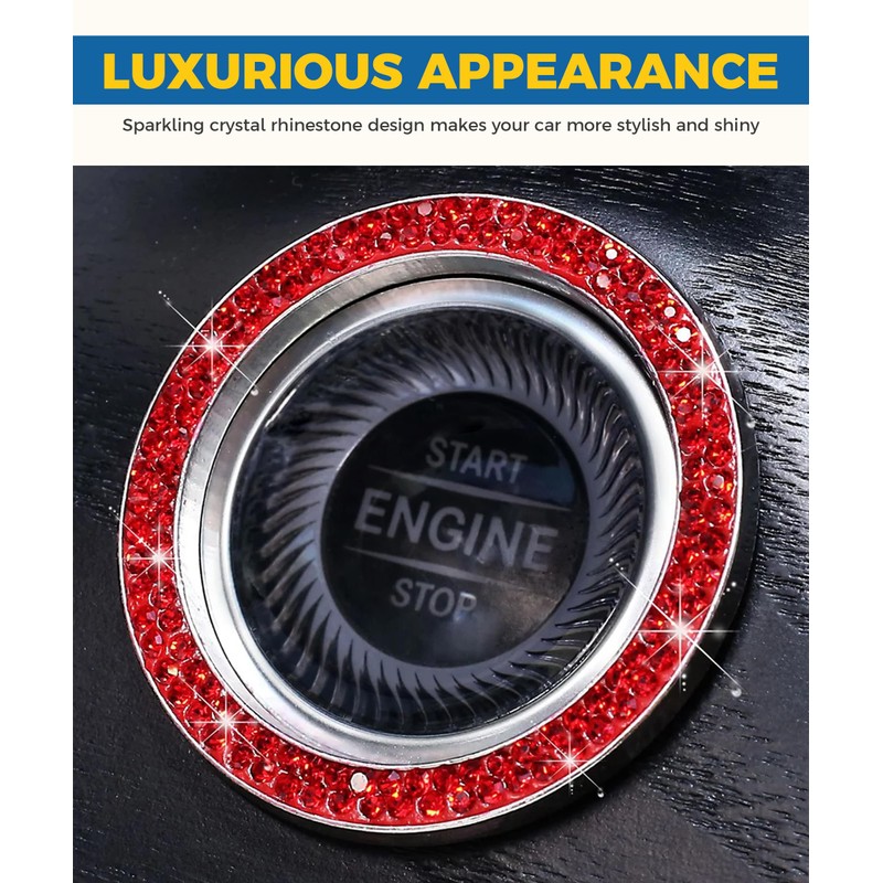 iolory car Start Button Cover,Car Stickers,Crystal Double Rhinestone Automotive Engine