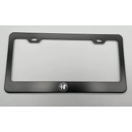 FP Laser Engraved Alfa Romeo Logo Black License Plate Frame Stainless Steel fit