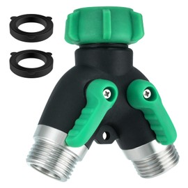 Garden Hose Splitter 2 Way, 3/4" Hose Y Splitter with Shut Off, Full Flow Y Valve Water Hose Splitter, Heavy Duty Metal Outdoor Faucet Splitter Y Connector for Garden Hose