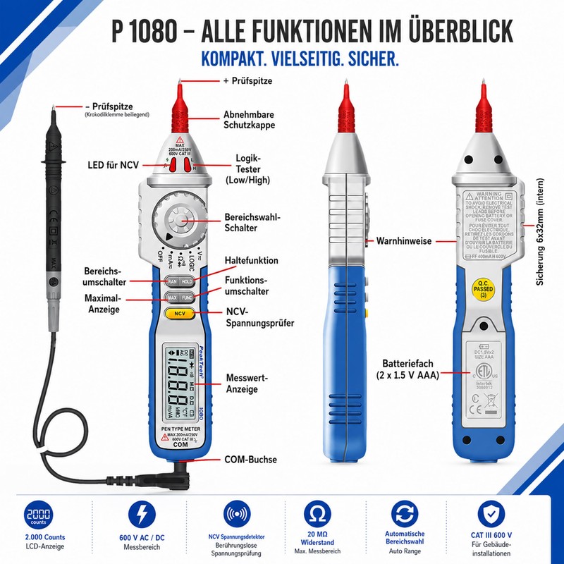 Peak Tech 3 1/2 Digit Pen Digital Multimeter with Voltage