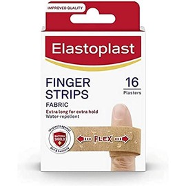 Elastoplast Extra Flexible Finger Strip Plasters (16 Pieces), Flexible and Durable Plasters for Fingers, Stretchy Fabric Plasters, Waterproof Plaster, Extra-long Plaster for Better Hold, Tan