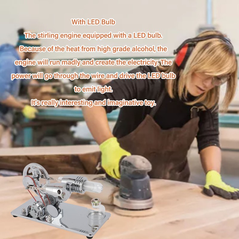 Sterling Engine Model with LED Bulb and Flywheel Stirling Engine