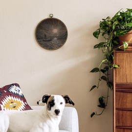 TLESKE Black Boho Sun Sailboat Round Wall Art Decor Framed 10x10, Ocean Sail Boat Canvas Wall Art Prints Artwork, Nautical Seascape Wall Hanging Room Door Decor for Beach House Bedroom Living Room