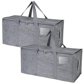 BALEINE Extra Large Storage Tote with Zippers & Carrying Handles, Heavy-Duty Oxford Fabric Moving Bags for Laundry, Space Saving, Storage,2-Pack, Winter Gray