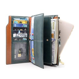 ANDOILT Ladies Purse Wallets for Women RFID Blocking Large Capacity Luxury Wax Genuine Leather Clutch Wallet Card Holder Green