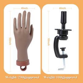 FU SHEN Practice Hand Kit for Acrylic Nails,Flexible Moveable Fake Hands, Manicure Training Hand Nail Kit for Beginners Nail Practice Hand Fake Nails Practice Hand and C- Clamp Holder(Dark Hand)