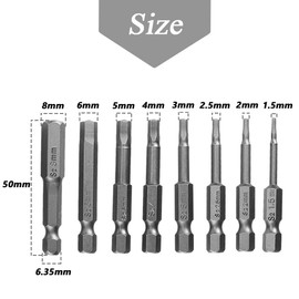 Mesee 8 Pieces S2 Steel Magnetic Hexagon Screwdriver Bits Set, H1.5-H8 Hex Head Allen Wrench Drill Bit with 1/4 inch Hex Shank, 50mm Length