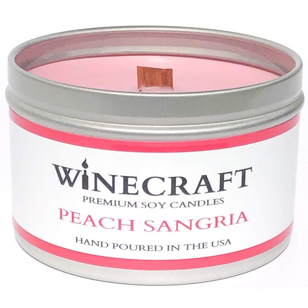 Crackling Wooden Wick - Wine Scented Soy Wax Candle - Wood Wick Campfire Ambiance for Fall Gift - (Peach Sangria)