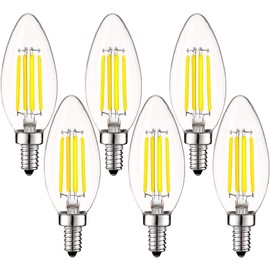 LUXRITE Vintage Candelabra LED Bulb 60W Equivalent, 550 Lumens, 5000K Bright White, LED Chandelier Light Bulbs 5W, Dimmable, Torpedo Tip Clear Glass, Filament LED Candle Bulbs, E12 Base (6 Pack)
