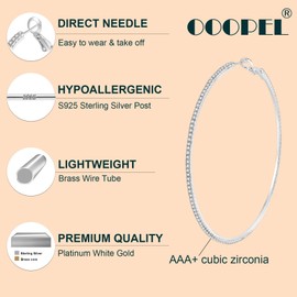 Large Rhinestone Hoop Earrings 925 Sterling Silver Post Cubic Zirconia Hoop Earrings Thin Rhinestones Round Hoop Earrings for Women Silver Hoop Earrings Sparkly Hoop Earrings with Crystals for Womens