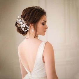 Lollanda Bride Flower Hair for Wedding, Bridal Hair Rhinestone, Silver Hair Pins Wedding (Golden)