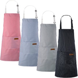 Handepo Cooking Apron with Pockets Adjustable Baking Apron for Women Men, Chef Kitchen BBQ, Apron Gift(Black, Pink, Gray, Blue,4 Pcs)