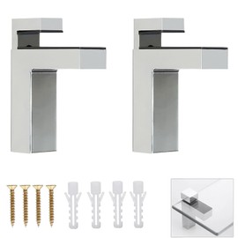 Adjustable Glass Shelf Bracket, Qikuver 2 Pieces Glass Shelf Bracket, Adjustable Shelf Bracket, Wall Mount for Glass Shelves, Glass Clamp, for 5-30 mm Thick Shelves (Silver F)