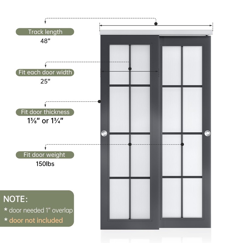 EaseLife 4FT/48in Bypass Double Sliding Pocket Door Hardware Kit,Commercial Grade,Aluminum,Bypassing