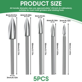 5 Pcs Wood Carving Bits for Dremel Rotary Tool HSS Engraving Wood Carving Tools Woodworking Drill Bits Hand Milling Sharpener with 1/8” Shank for DIY Carving Grinding Drilling Universal Fitment