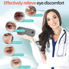 Warm Eye Mask, Heated Eye Masks for Dry Eyes, Cordless Heated Eye Mask, Relieving Eye Strain, improving Sleep, Washable Cover, Rechargeable, 1000mAh, Suitable for Travel or Napping (Grey)