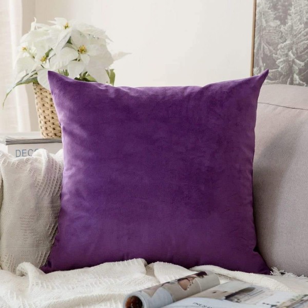 Khooti Velvet Cushion Cover, 50x50 (Purple) (Pack of 1)
