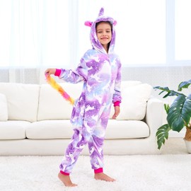 Ceruwum Girls Unicorn Sleepsuit Kids Onesie Pyjamas (Purple Unicorn, 7-8 Years)