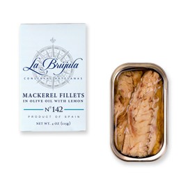 La Brújula No.142 Mackerel Fillets with Lemon in Olive Oil | 4 oz - 1 Pack | Hand-Packed Spanish Gourmet Canned Fish | Artisan Preserves | Caballa al Limón | Wild-Caught from Cantabrian Sea |