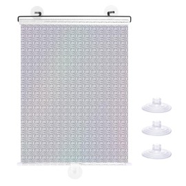 No Drilling Retractable Roller Window Shades W/3 Suction Cups, Black Blackout Blind Shade Temporary Cover Curtain for Home Bedroom Car (49.21" L×15.75" W, Laser Pattern)