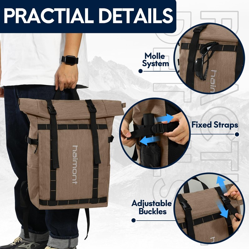 Haimont Rolltop Backpack for Men Women Water-Resistant Carry on Travel