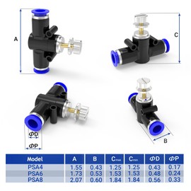 EterMutable LSA4 6Packs 4MM OD Blue Quick-Connect Pneumatic Fittings – Push-to-Connect Air Hose Couplers, Push to Connect Fittings Quick Connect Pneumatic Ball Valve
