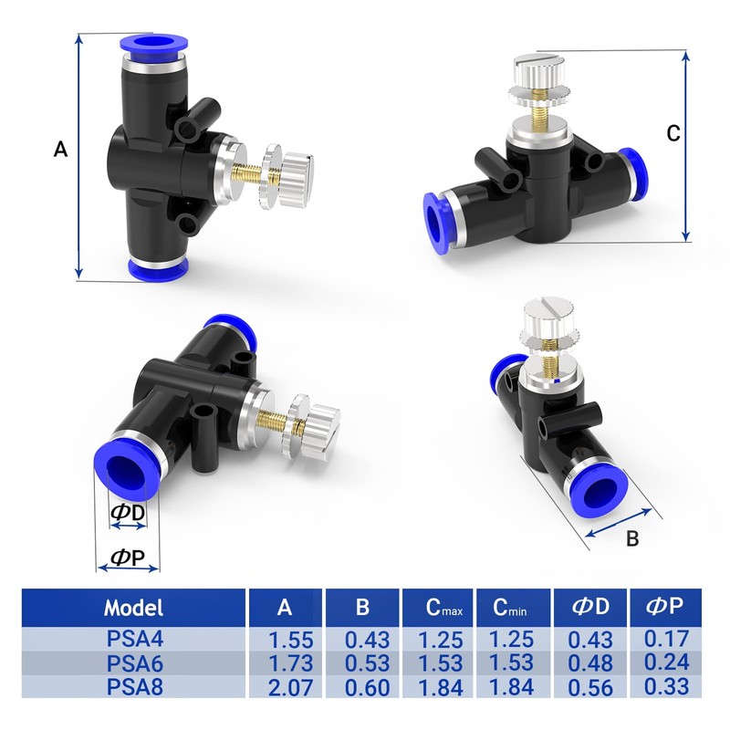 EterMutable LSA4 6Packs 4MM OD Blue Quick-Connect Pneumatic Fittings –