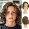 Dsimeig Short Brown Boy Wig Synthetic Layered Wavy Child Wig