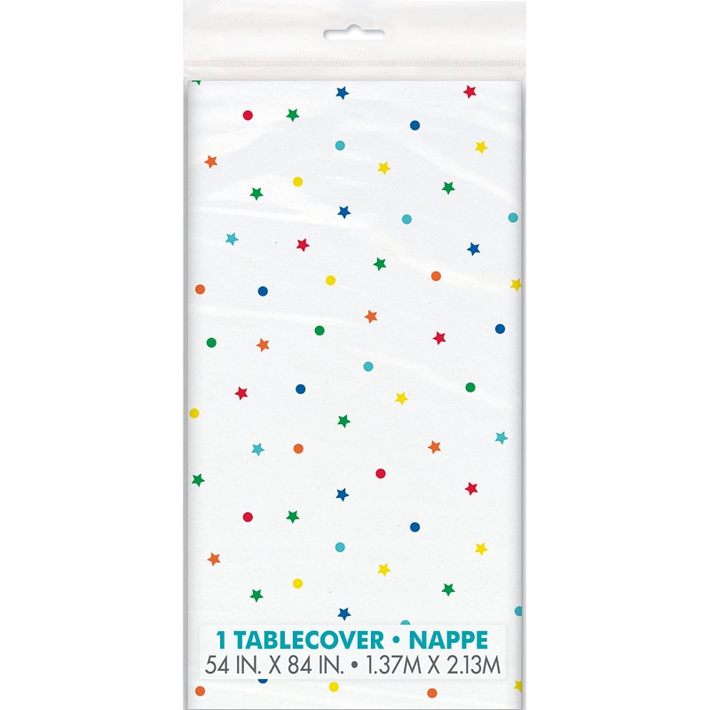 Unique 22543 Plastic Tablecloth-2.13 m x 1.37 m-Dots & Stars