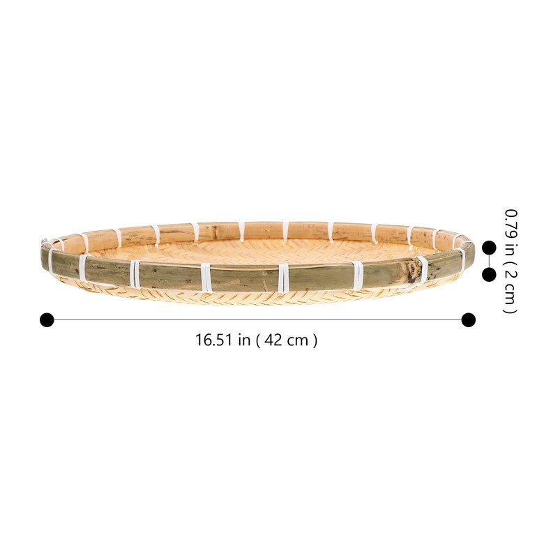 GANAZONO Bamboo Woven Tray Flat Wicker Basket Round Fruit Basket