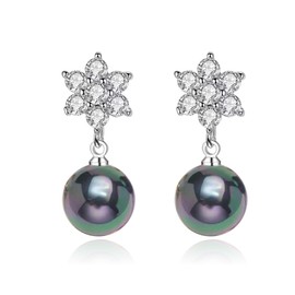Salanda Pearl Earrings for Women,CZ Pearl Dangle Earrings 18K White Gold Plated Hypoallergenic Earrings Pearl Drop Earrings Peacock Green 10mm