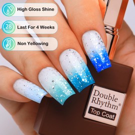 Double Rhythm 15ML No Wipe Gel Top Coat Base Coat Iridescent Glitter Shimmer 2 in 1 Nail Polish Soak Off Manicure DIY Home Salon (Silver Top Coat)