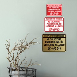 Signs ByLITA Classic Framed Respect Our Business: No Soliciting, Panhandling, or Loitering Allowed Sign (Brushed Silver) - Large