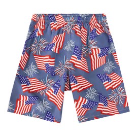 FT FENTENG Boys Swim Trunks Compression Liner Swim Shorts Quick Dry Bathing Suit with Boxer Brief Anti-Chafe Boy Swimwear, Blue American Flag, 6-7 Years