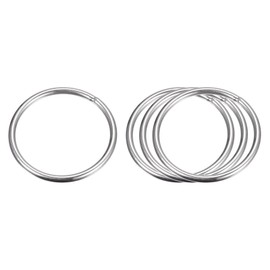 sourcing map Pack of 4 O Rings Stainless Steel 304 Metal Rings, 70 mm Outer Dia. 5 mm Thick Welded O-Ring for Fastening Screws Hooks Camping Belt Dog Leashes Bags Paracord Accessories, silver
