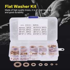 Comprehensive Set of 180Pcs Brass Flat Washer, M4 Brass Washers Assortment Box M2/M2.5/M3/M4/M5/M6/M8/M10- Perfect for DIY Projects
