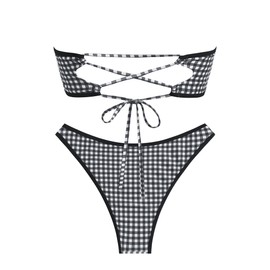 ZAFUL - Bikini sin tirantes para mujer, diseño de lazo, fruncido, corte alto, bandeau de corte alto, para mujer, 4-negro, X-Large