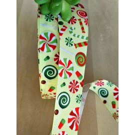 Unbranded 5/8, 7/8 & 1.5” (1 YD) Candy Cane Christmas Grosgrain Ribbon Peppermint Candy - 5/8 inch