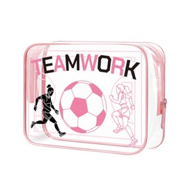 Clear Soccer Makeup Cosmetic Bag Gifts for Sport Lover Waterproof Travel Cosmetic Bags Soccer Player Cheerleaders Travel Toiletry Bags Football Team Work Transparent Toiletry Pouch Bag