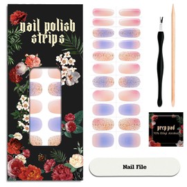 ruyeefam Nail Polish Strips - 22 Pcs Salon Quality Gel Nail Stickers - Long Lasting Wraps (Drawn to You Purple&Pink)