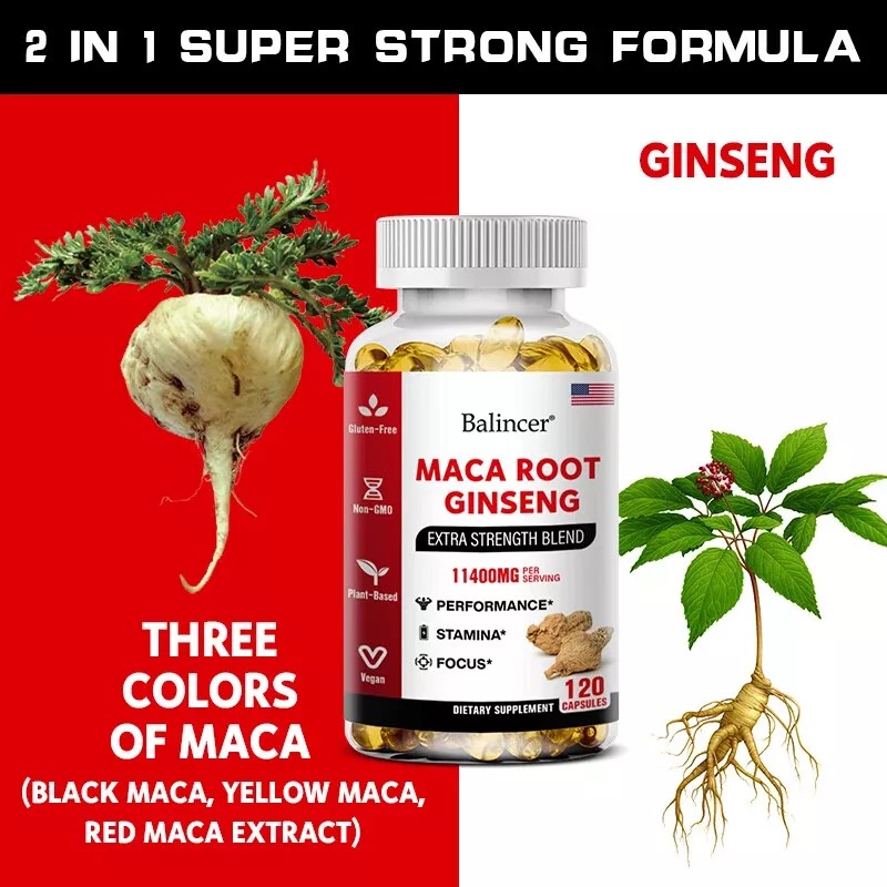 Maca Root Organic Maca Root + Ginseng Extract Capsules -