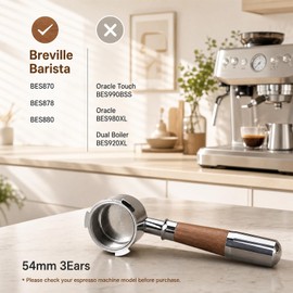 VINATO Porte-Filtre Sans Fond 51mm 3 Oreilles Compatible DeLonghi Dedica EC680/EC685/EC885, Porte-Filtre Nu en Acier Inoxydable, Manche en Noyer