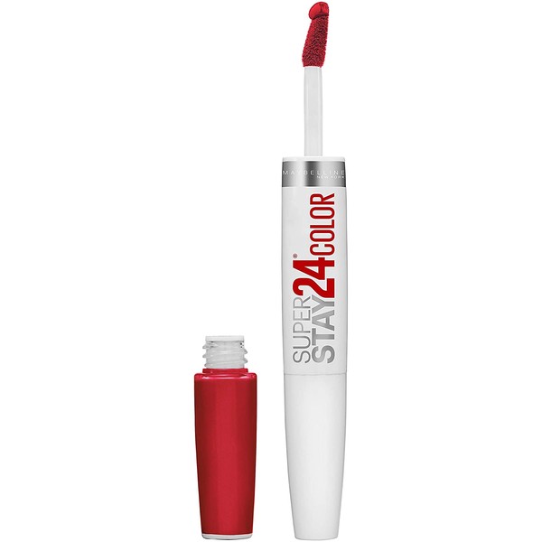 Maybelline New York SuperStay 24 2-Step Long Lasting Liquid Lipstick & Lip Balm, Long Wear Makeup, High-Impact Lip Color with Microflex Technology, Satin Finish, Optic Ruby